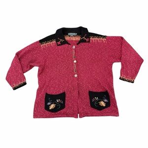 Icelandic Designs Cardigan Sweater Embroidered Cottagecore Linen Cotton XL